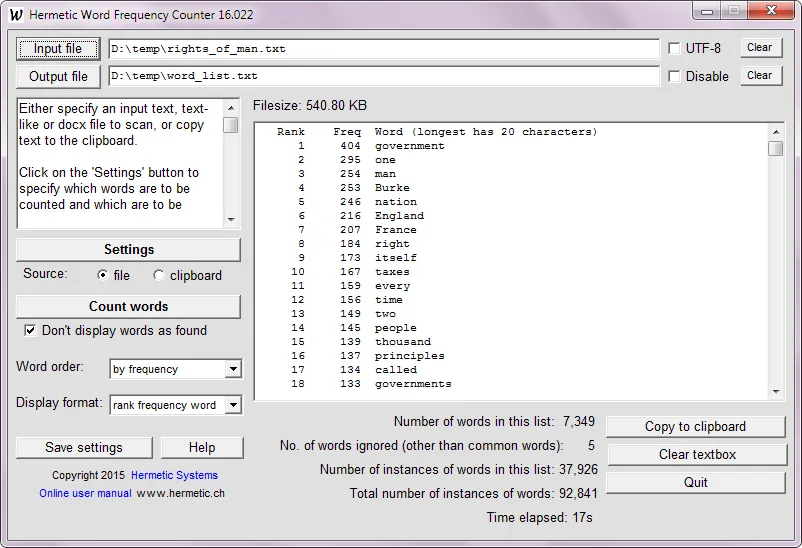 Hermetic Word Frequency Counter