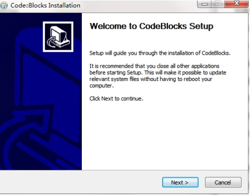 Code::Blocks installation step 1 screenshot