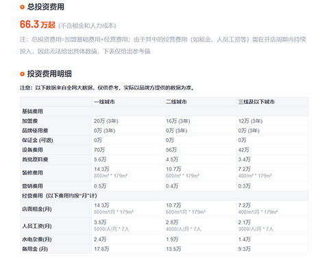 投资费用明细