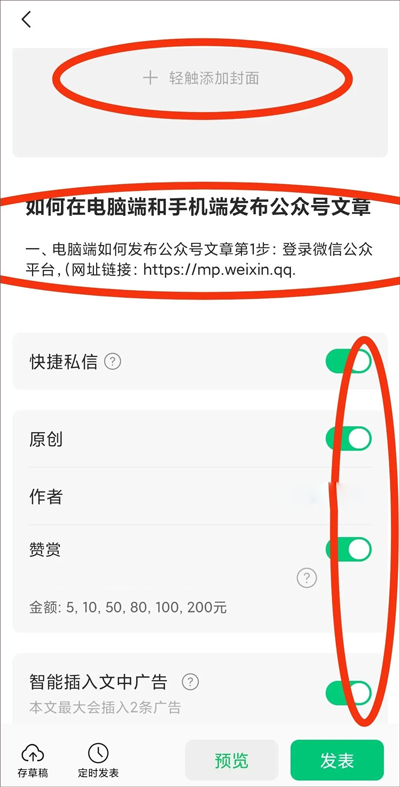 文章发布选项